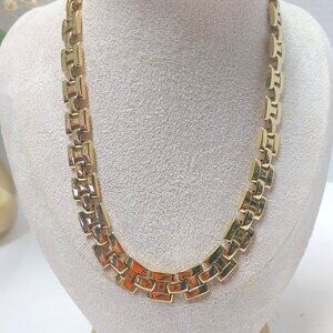 NWT Chunky Gold Tone Square H link choker Necklace 16" X 3/8"  1978 Vintage